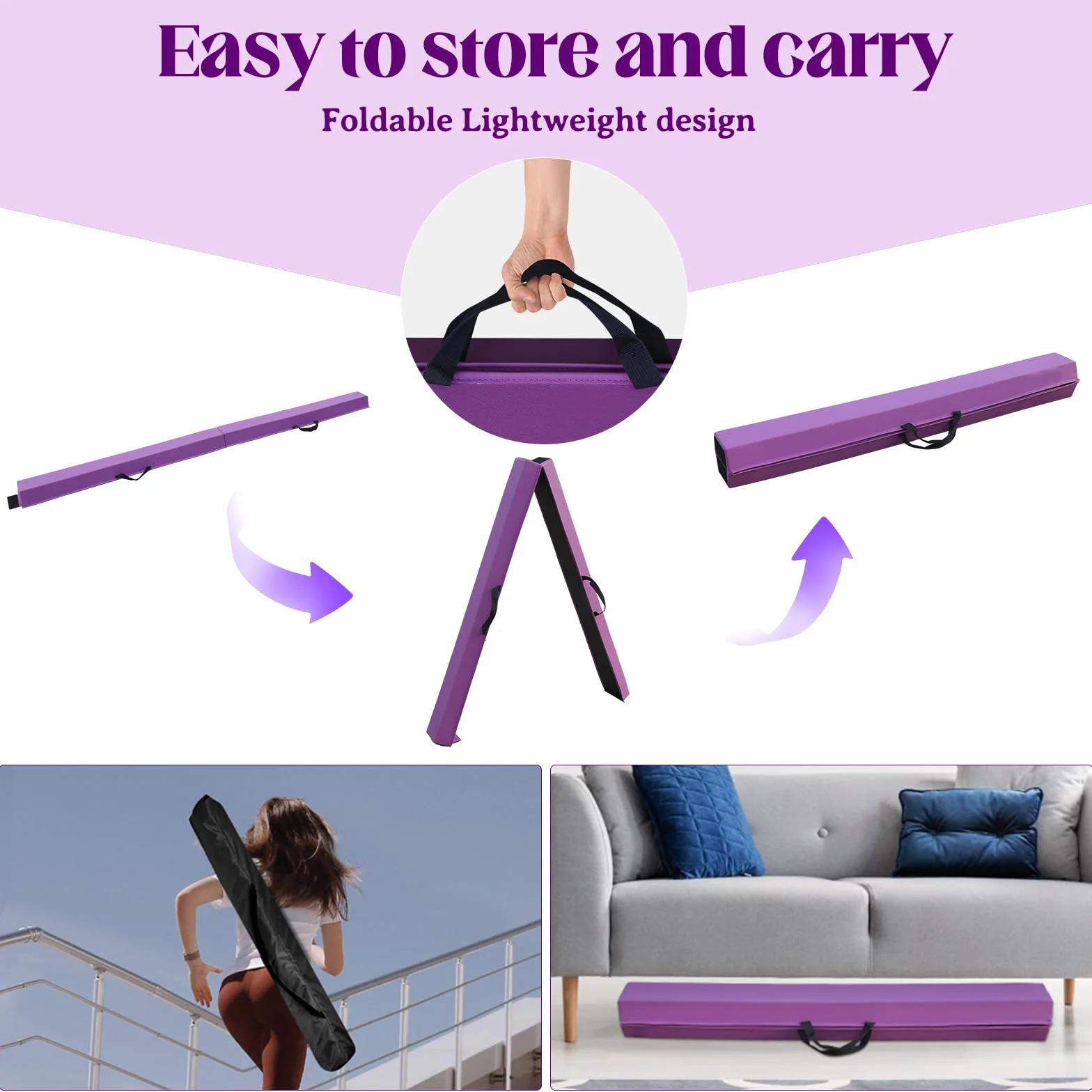 schwebebalken Kinder Schwebebalken klappbar Balken Gymnastik 240/270/300cm PU Leder schwebebalken für zuhause balancierbalken Balance Beam Training Beam für Kinder, Fitness/Training/Turnen