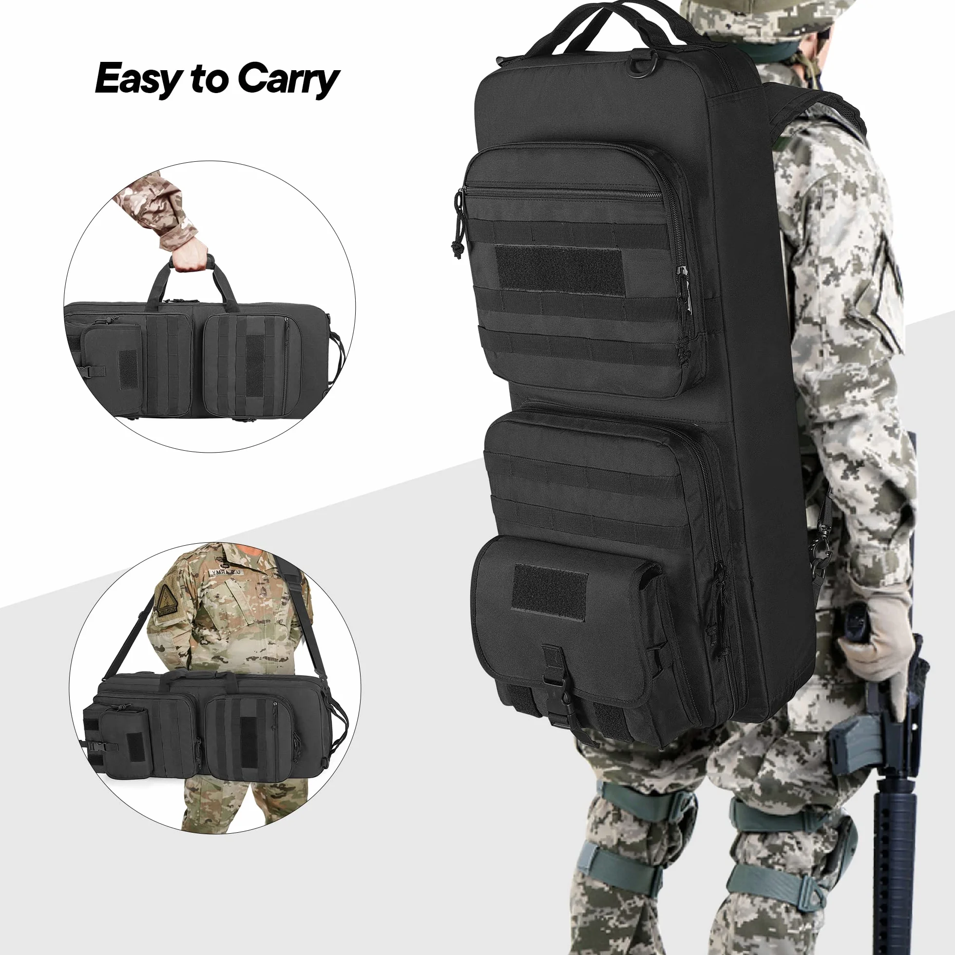 DSLEAF Gewehrtasche für 71 cm Gewehr, gepolsterter Gewehrrucksack mit abschließbaren Reißverschlüssen und Taschen für Zubehör, Taktische Gewehrtasche mit kurzem Lauf, perfekt zum Schießen und Jagen