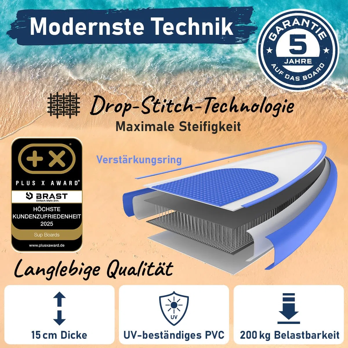 BRAST SUP Board Turtle | Aufblasbares Stand up Paddle Set | 320x81x15cm | 4 Designs | 5 Jahre Garantie | inkl. Sonderzubehör