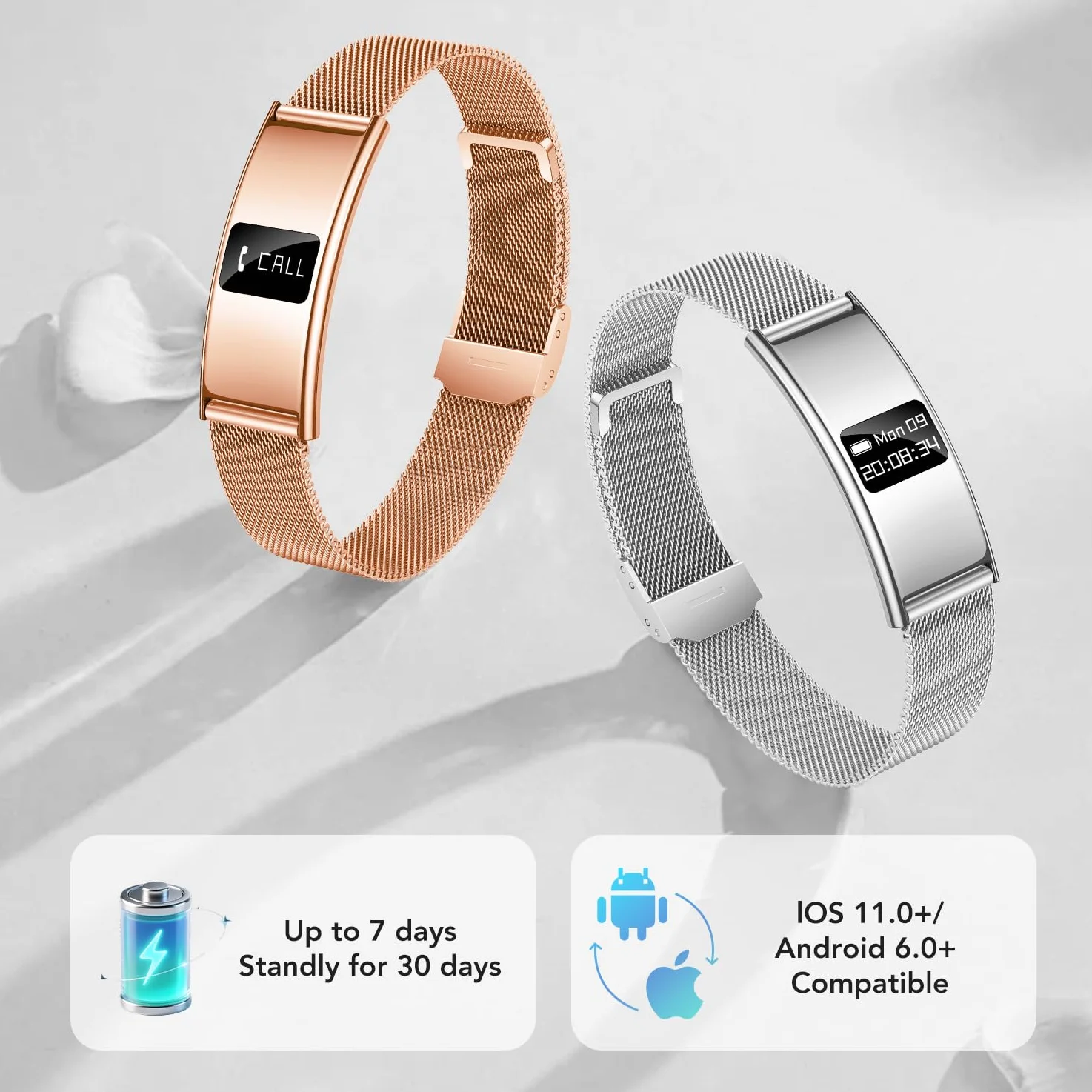 Smartwatch Damen Fitness Tracker Armband: Schrittzähler Damenuhr Fitnessuhr Smart Watch mit Herzfrequenz HRV SpO2 Schlaf Monitor Sportmodi 5ATM Wasserdicht Leicht Slim Digital band für iOS Android