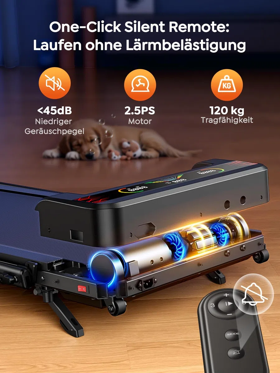Klappbares Laufband mit Steigung für Zuhause & Büro – 9% manuelle Neigung, kein Aufbau nötig, All-in-1 Walking Pad für klappbar, 1–12 km/h, LED-Doppelanzeige, Walkingpad mit App & Fernbedienung
