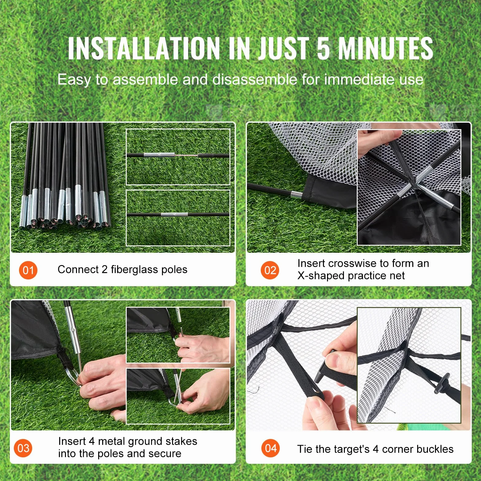 VEVOR Golfnetz, 3 x 2,1 m, All-in-1-Golfübungsnetz, Golfschwungtraining für drinnen und draußen zu Hause, Golfschlaghilfenetz mit Zielscheibe/Rasenmatte/Bällen/Tee/Tragetasche, für Driving- und Chippi