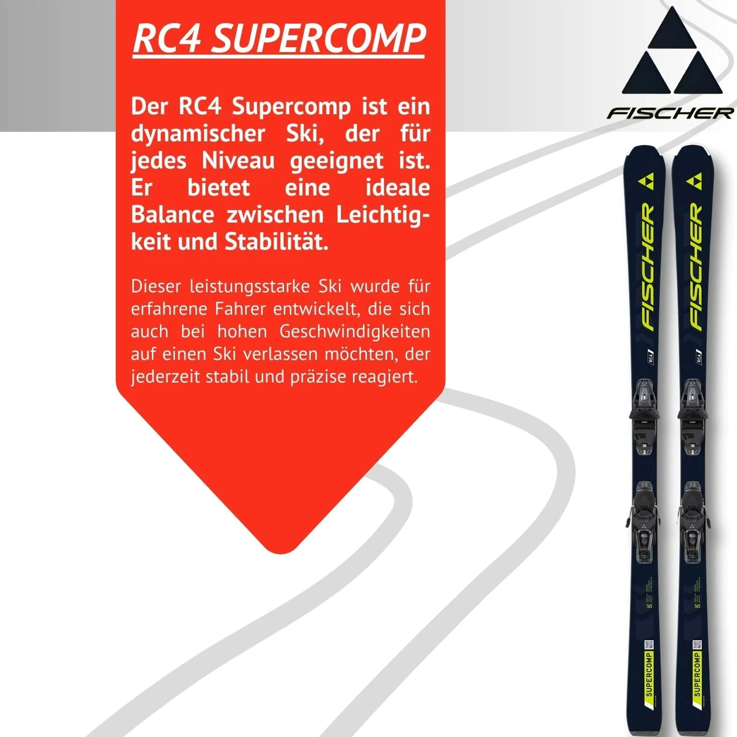 Ski Alpinski Pistenski - Fischer RC4 Supercomp - On Piste Rocker - inkl. Bindung RS10 GW SLR Z3-10 - für fortgeschrittene und Gute Fahrer - Carvingski für präparierte Piste