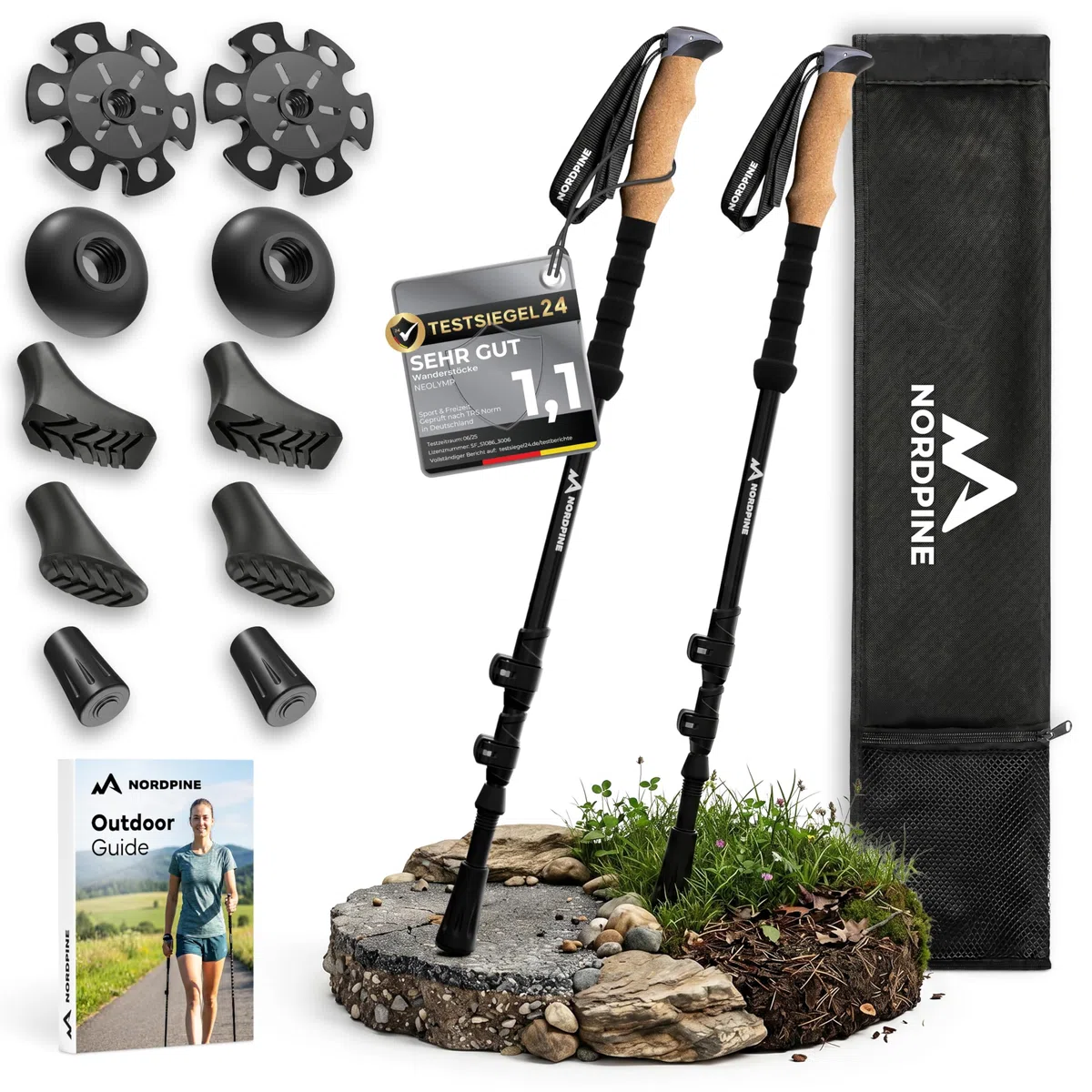 Wanderstöcke Teleskop Carbon oder Aluminium 65-135cm - Höhenverstellbare Walking Stöcke Damen & Herren - Nordic Walking Stöcke mit Korkgriff, Wolframspitze & Gummipuffer - Trekkingstöcke ausziehbar