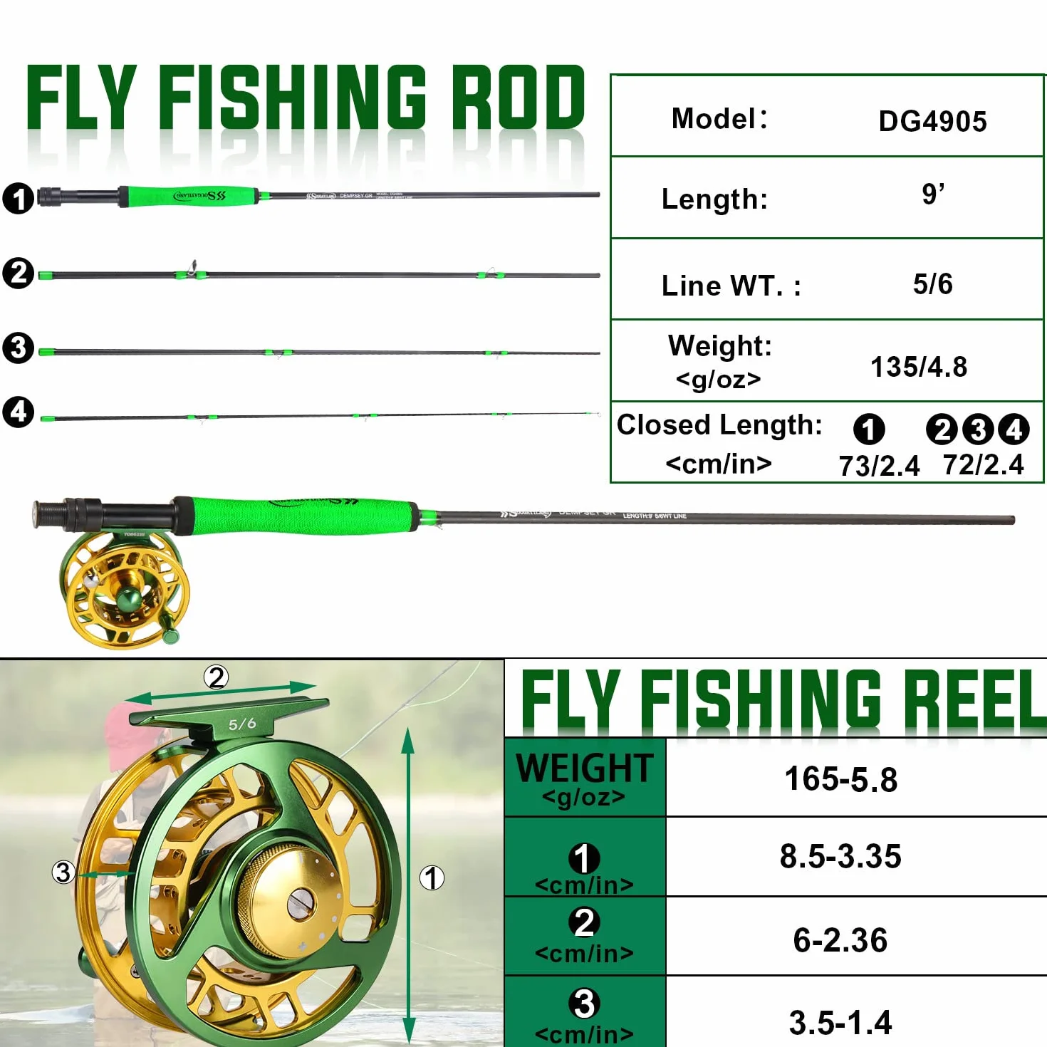 Sougayilang Standard Fly Fishing Combo Starter Kit, 5/6 Weight 9' Fly Rod with SuperPolymer Handle, Accessories, Carrying Case, Fly Box Case & Fishing Flies