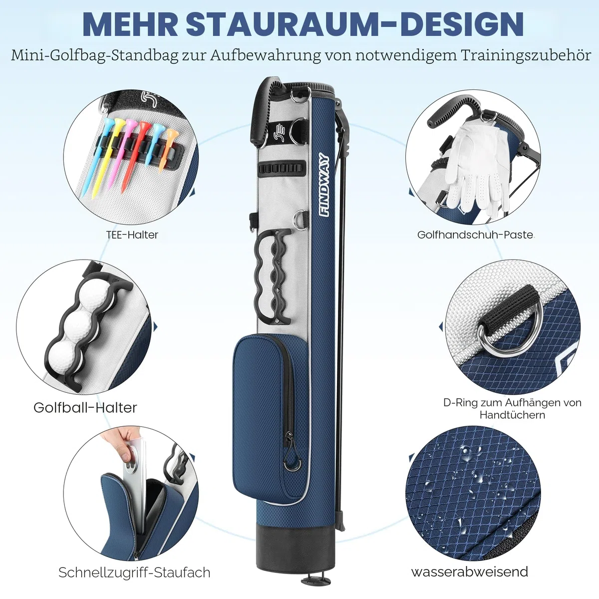 Findway Golf Bag, Golf Stand Tragetasche mit Riemen, Leichter Einfach zu tragen und haltbare Pitch n Putt Golftasche für die Driving Range, Par 3 und Executive Plätze, 80 cm Hoch