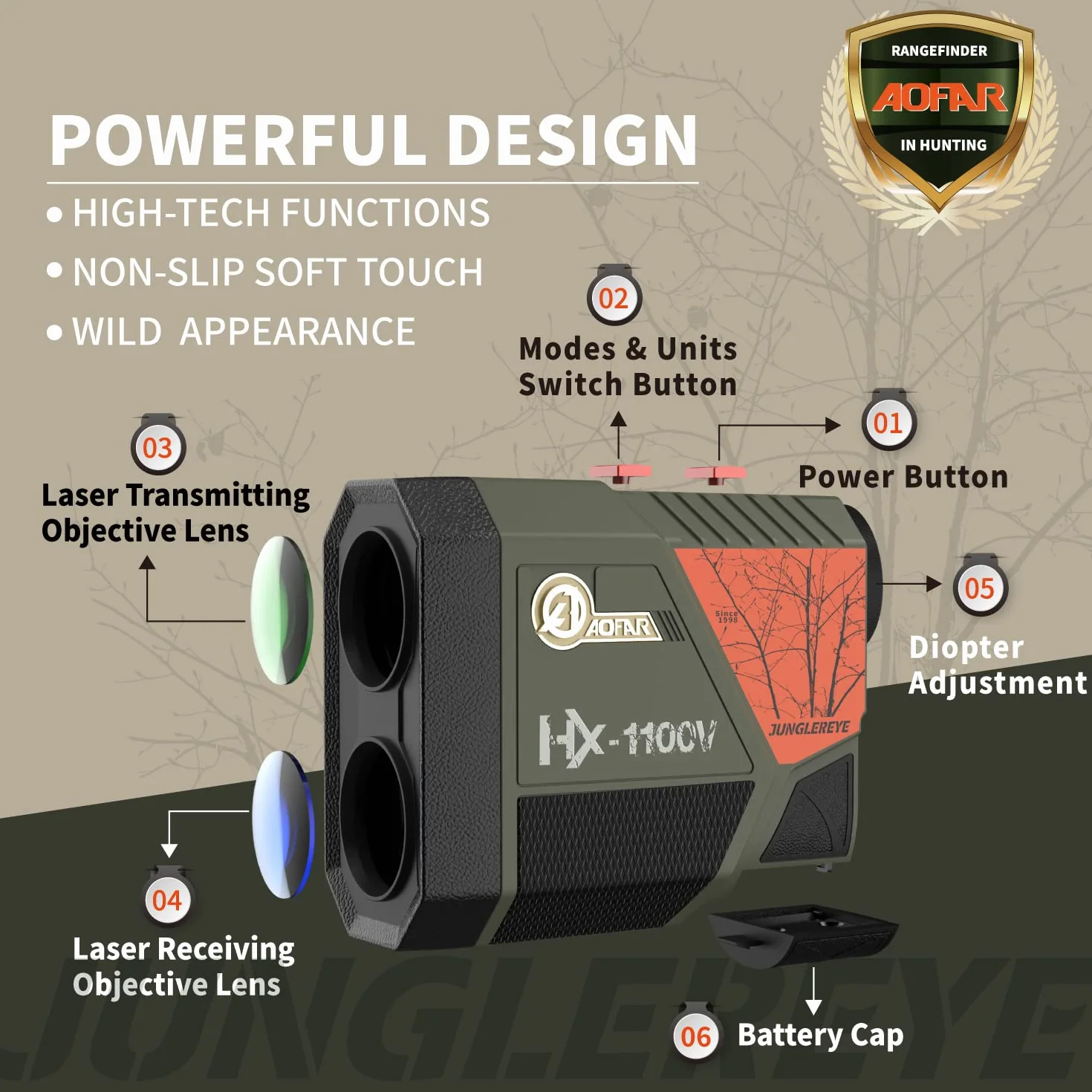 AOFAR HX-1100V Entfernungsmesser Jagd, Bogenschießen, 1100 Yards mit Winkel und horizontale Entfernung, Hohe Präzision, Geschwindigkeit Scan-Modus,6X, kostenlose Batterie, Tragetasche