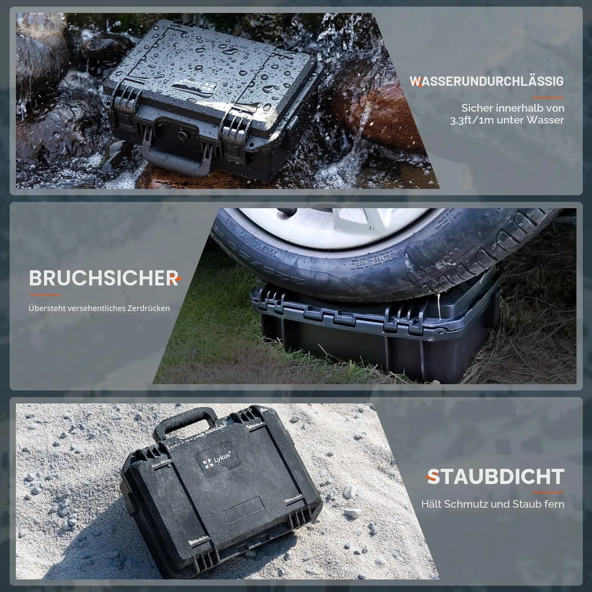 Lykus HC-3010 Wasserdicht Pistolenkoffer/Waffenkoffer mit anpassbar Rasterschaumstoff, Innengröße 30x20x12 cm, geeignet für Pistole, kleine Drohne, Camcorder, Actionkamera und andere