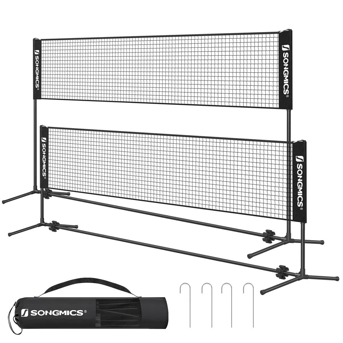 SONGMICS 300 cm/400 cm/500 cm Badmintonnetz, Volleyballnetz, höhenverstellbare Stangen, tragbares Set für Tennis, Beach-Volleyball, für Garten, Park, Outdoor