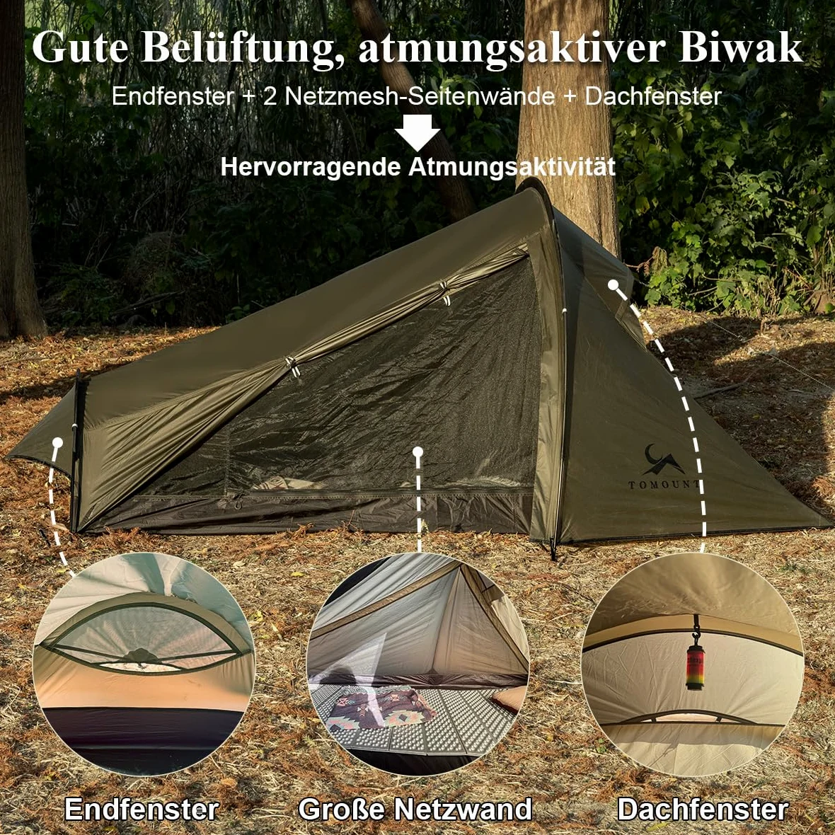 TOMOUNT Ultralight Biwaksack Nylon Bivy Zelt 1 Person wasserdichtes kleines Packmaß Trekkingzelt EIN-Man Zelt für Hikking, Camping, Outdoor, Klettern mit Rucksack