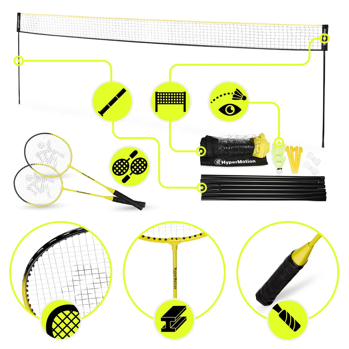HyperMotion Badminton Set mit 2 Stahlschlägern und Tragetasche aus Oxford-Gewebe, Freizeitspiel für Garten, Park und Strand, Einsteiger