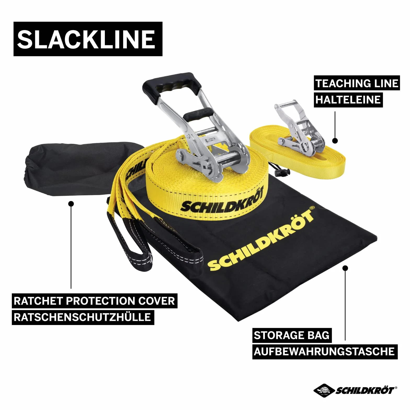 Schildkröt Fun Sports Slackline 15m, 5cm breit, inkl. Teaching Line, Balance-Spiel für Kinder, keine Farbe