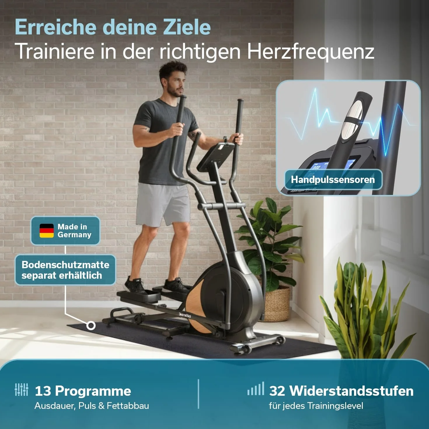 Skandika Crosstrainer Carbon P18 | Ellipsentrainer für Zuhause, 32 Widerstandsstufen, 13 Programme, LCD Display, App kompatibel, bis 135 kg | Heimtrainer, Hometrainer, Fitness, Ausdauertraining