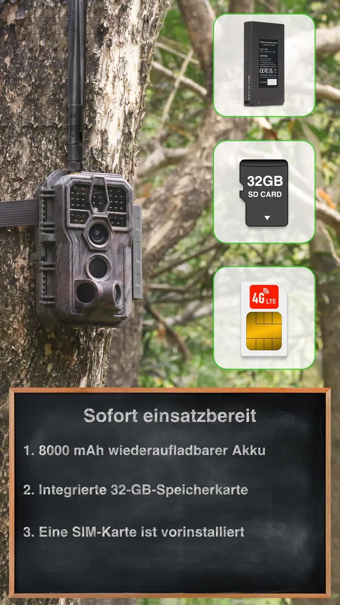 GardePro X50 Pro Max 4G LTE Wildkamera mit Live-Streaming, Wiederaufladbare 8000mAh Akku, integrierte SD Karte, 48MP 1296P, X50PLMB Wildtierkamera mit bewegungsmelder nachtsicht, Handyübertragung