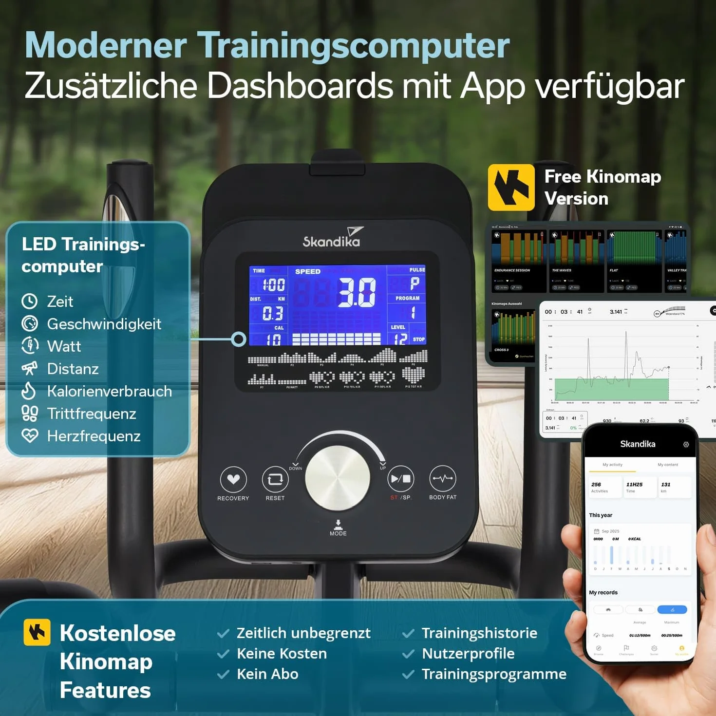 Skandika Crosstrainer Carbon P18 | Ellipsentrainer für Zuhause, 32 Widerstandsstufen, 13 Programme, LCD Display, App kompatibel, bis 135 kg | Heimtrainer, Hometrainer, Fitness, Ausdauertraining