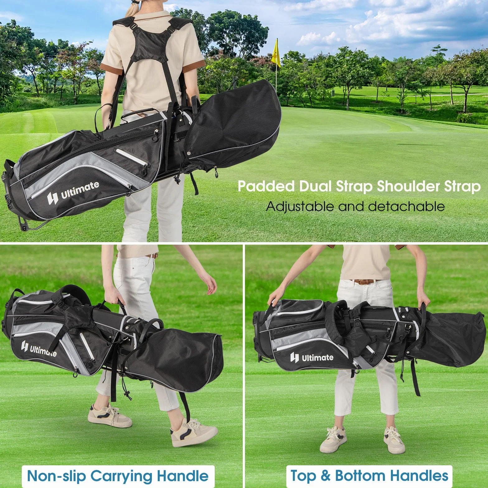 LIFEZEAL Golftasche mit Ständer, Golfschlägertasche mit 14 Fächern, leichte Golftasche mit doppelten Trägern, 6 Reißverschlusstaschen, Regenhülle, für Männer und Frauen