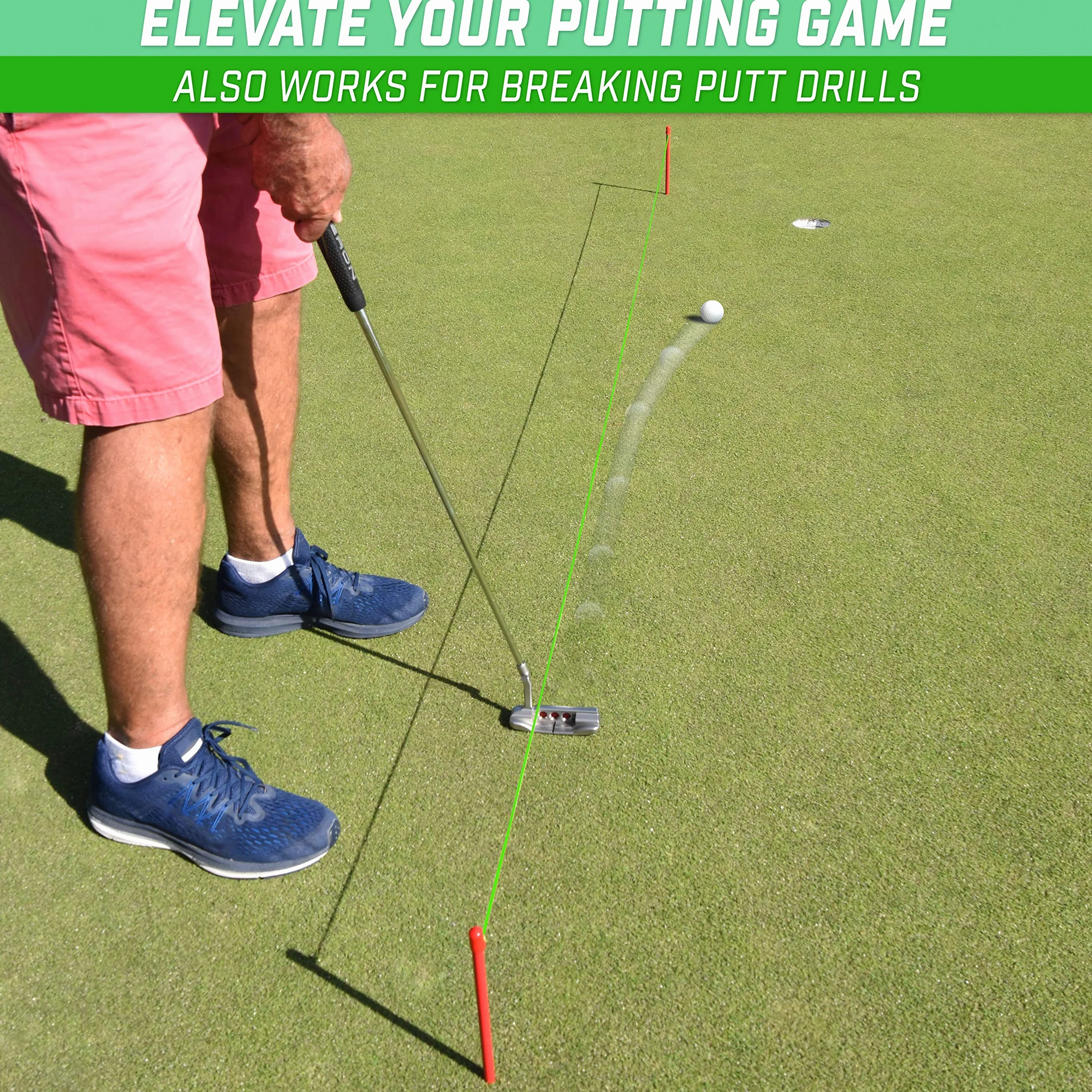 GoSports Down the Line Putting-Ausrichtungsschnur, 3 m, Golftrainingshilfe, meistere gerade und Breaking-Putts