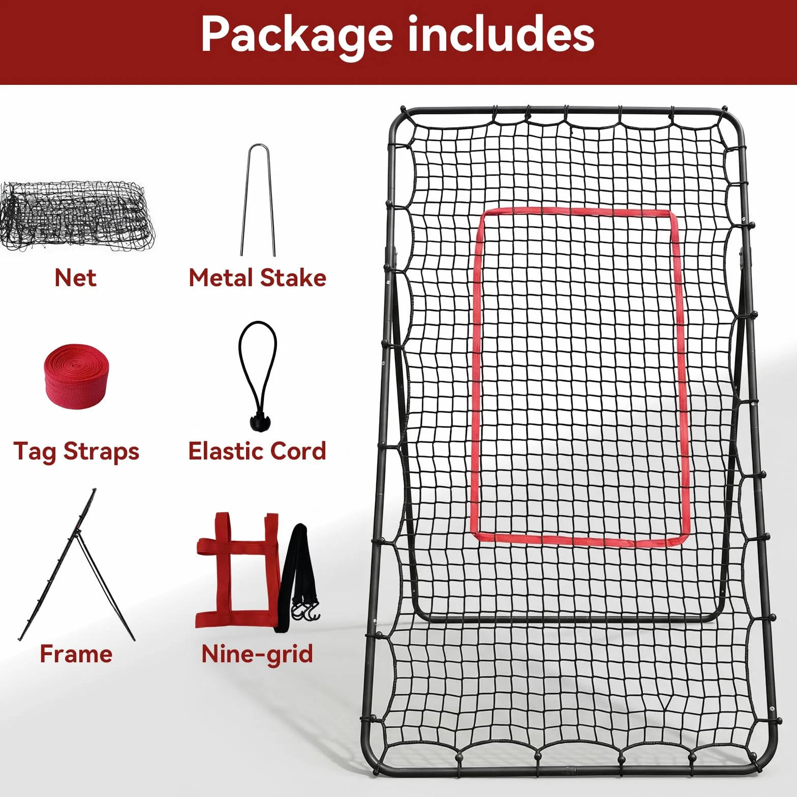 Volleyball Rebounder Netz 215x117cm Volleyballnet Tennis rebounder Volleyball-Trainingsgerät mit Schlagzone für Lacrosse Baseball Verstellbares Volleyballnetz Hinterhof