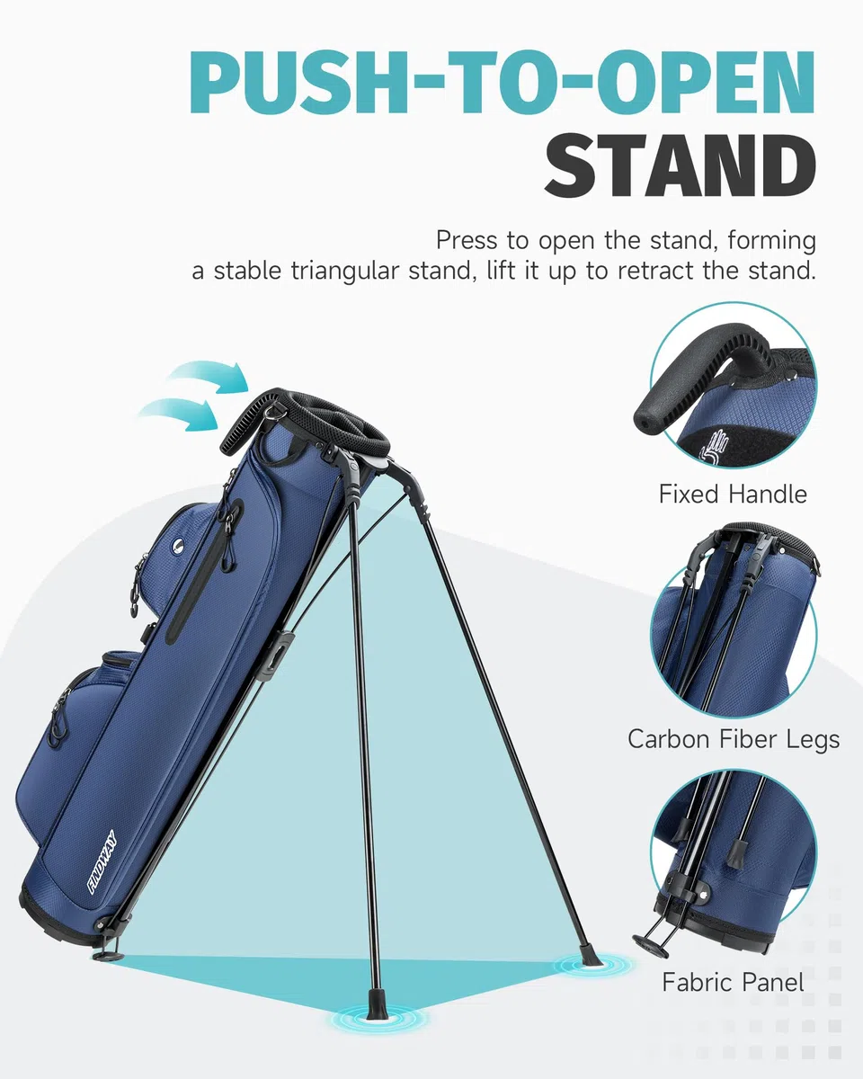 Findway Kleines Golfbag, Leichtes & Tragbares Golf Pencil Bag mit Standfuß, 3-Fach-Unterteilung, Verstellbarer Gepolsterter Trageriemen, 5 Taschen und Tragegriff, für Herren und Damen