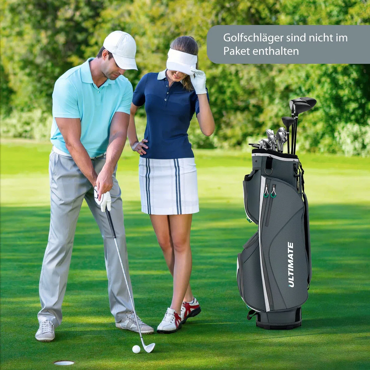 COSTWAY Golfbag, leichtes Golf Cart Bag, mit Regenhaube, 14er Einteilung von Schlägerfach, auch zur Nutzung auf Golf Trolley und Golf Cart, 7/8 Reißverschlusstaschen