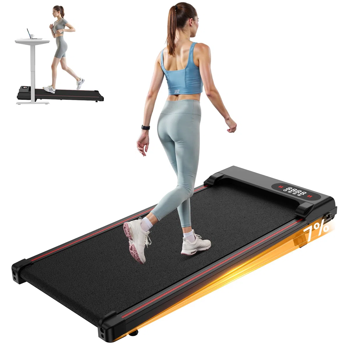 HomeFitnessCode Laufband mit Neigung für Zuhause - Walking Pad Laufpad mit Steigung Walkpad Untertisch Elektrisch 1-8 KMH Mini Walking Klein Band Gehband