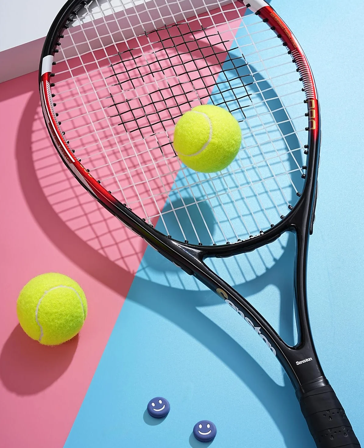 Senston Tennisschläger für Erwachsene 68,6 cm, Tennisschläger 2er-Set mit 3 Bällen, 2 Griffen, 2 Schwingungsdämpfern