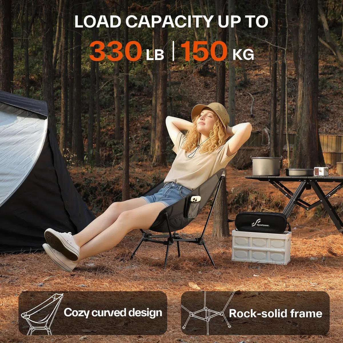 Sportneer Campingstuhl Faltbar Camping Stuhl Tragbarer Campingstühle 150Kg Faltstuhl Ultraleichter Packmaß Kleiner Klappstuhl mit Tragetasche für Picknick, Outdoor, Wandern