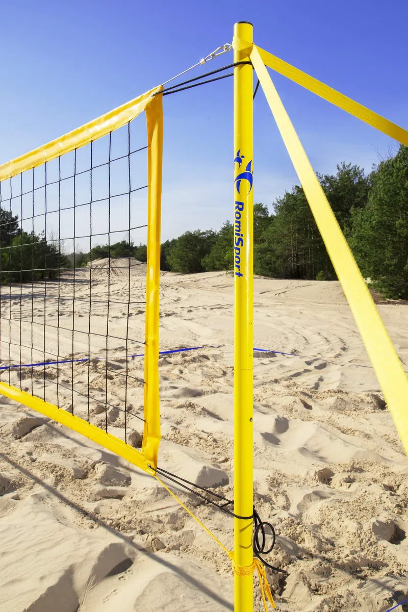 Beachvolleyball komplettes Netz + Pfosten + Feldmarkierung Courtline, 8.5 m, 9.5 m, Beachvolleyball komplettes Netz + Pfosten + Feldmarkierung Rasen Sand