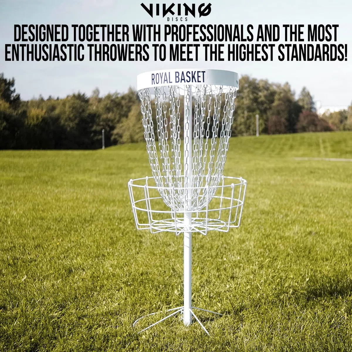 Viking Discs Royal Basket Disc Golf Korb 143 cm hoch PDGA Approved für B-Tier Wettbewerbe - 24 Ketten in Zwei Reihen, Stark und Stabil - Für Putting Praxis und Erstellen von Home Course