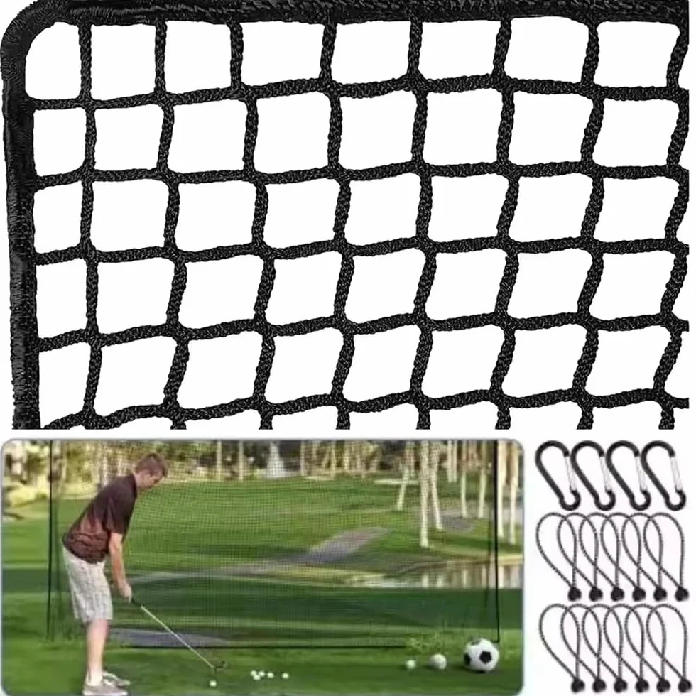 Golf Übungszaunnetz 3m x 6m,Schwarzes Polyethylen-Netz mit 2,54cm Maschen und verstärkten Kanten,Inklusive 12 Ballbänder und 4 Karabiner,Leichtes Aufbauen für Golfschwungübungen in Garage oder Garten