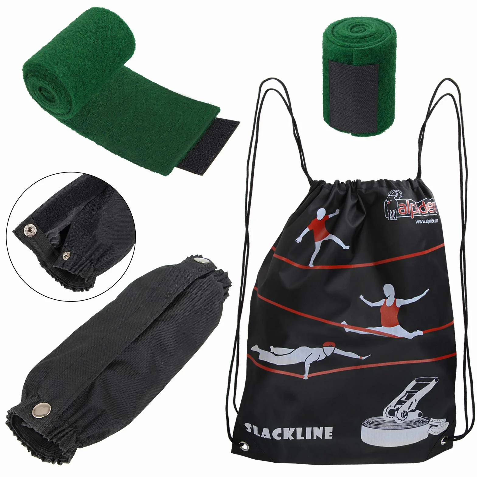 ALPIDEX Slackline Set 15 m + Baumschutz und Ratschenschutz, geeignet für Kinder, Anfänger und Fortgeschrittene 7 Jahre Garantie auf Material*