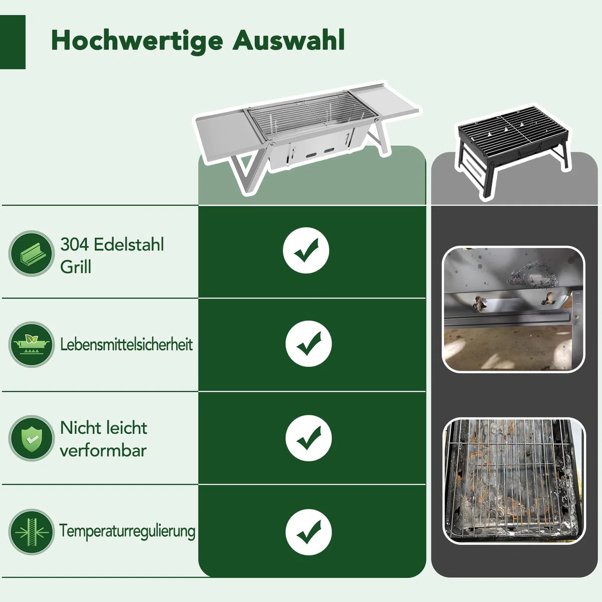 E EASTSTORM Camping Grill, Klappgrill Holzkohlegrill mit 3-stufiger Hitzeverstellung, Mini Tischgrill für 3-4 Personen, Ideal für Garten, Balkon, Strand & Reise, leicht zu Reinigen, 54x21x17.5cm