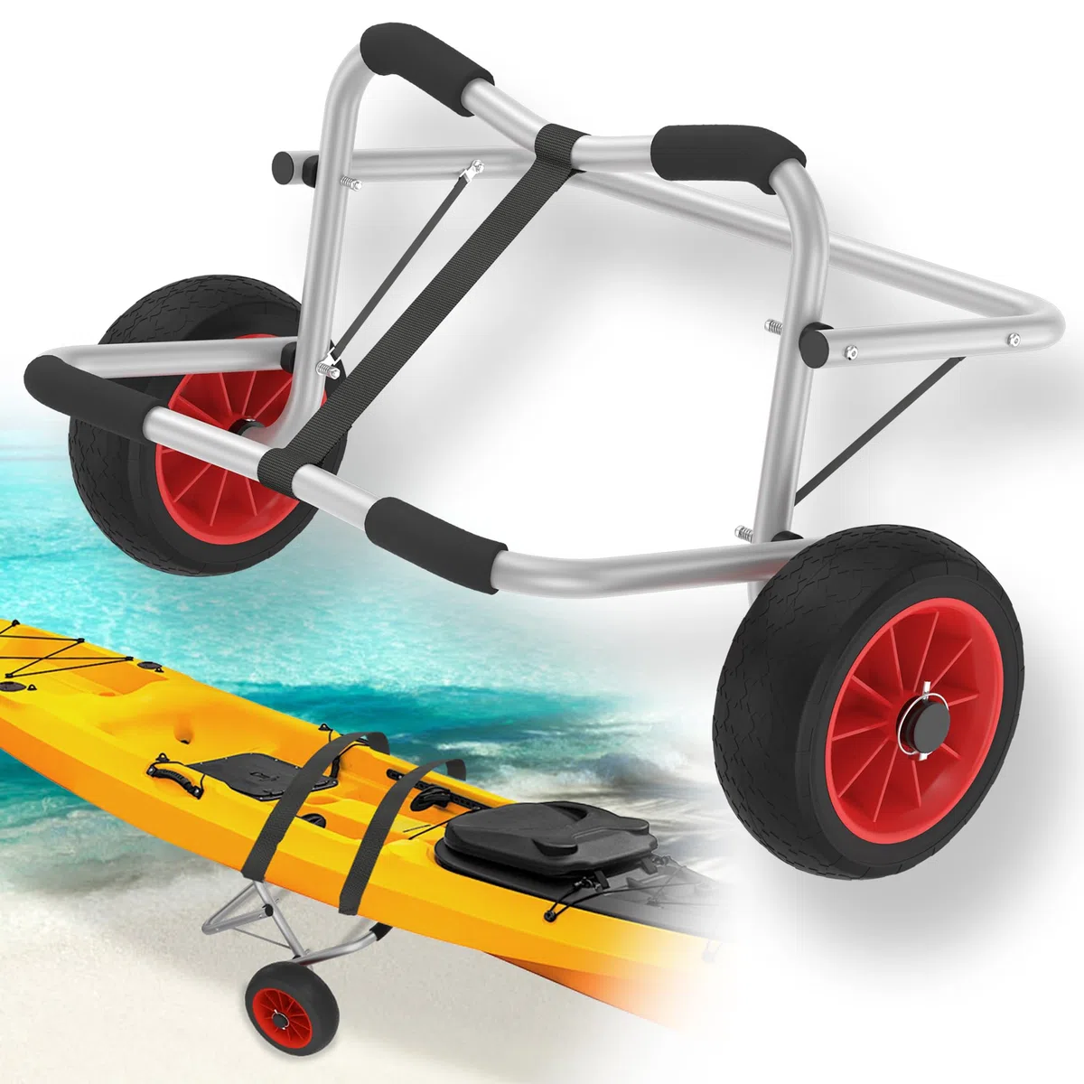 Kajakwagen Faltbarer Transportwagen aus Alu mit 2 PU-Räder & Spannriemen Kanuwagen Bootswagen Surfwagen Bis 100KG für Kanu Kaja und Schlauchboot