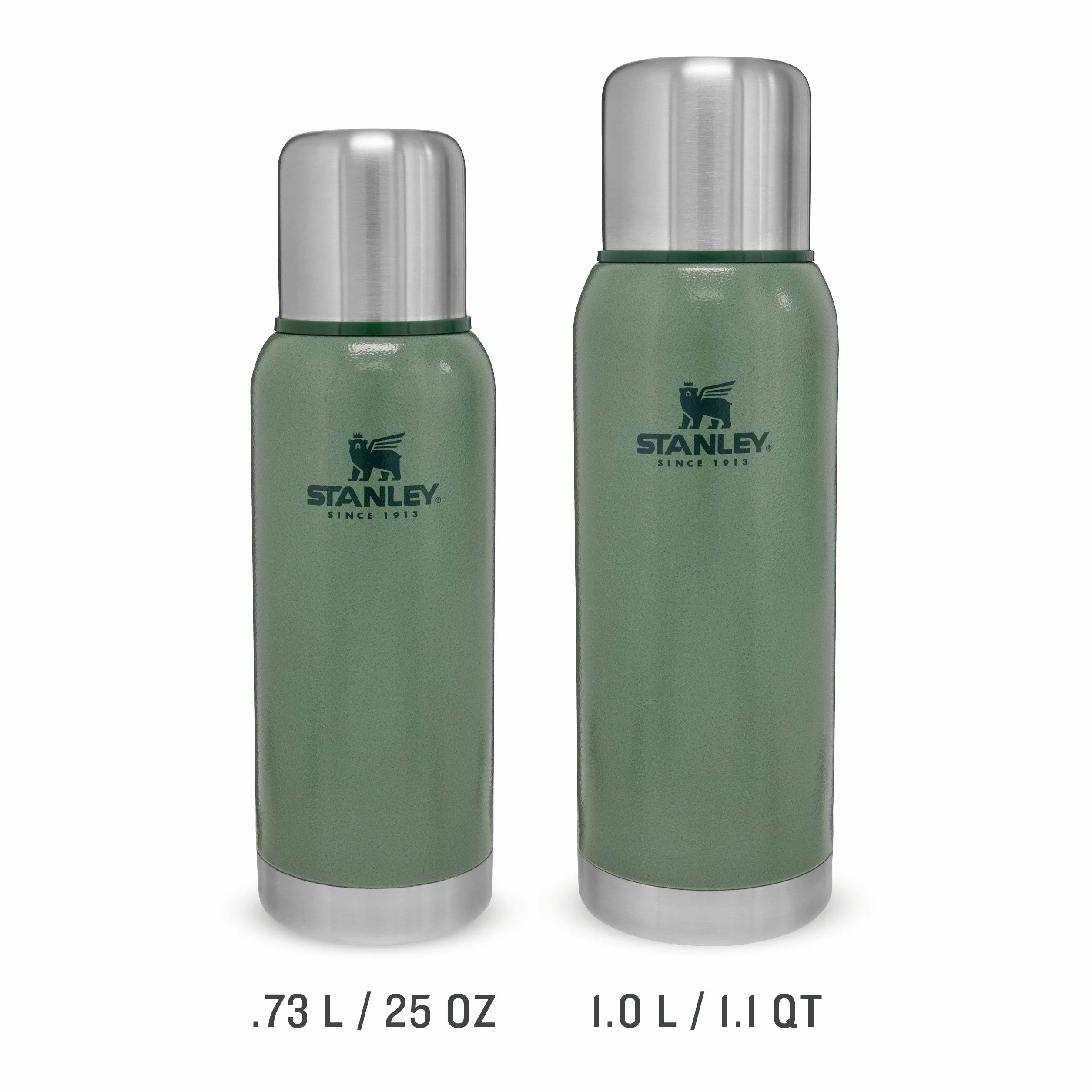 Stanley Adventure Stainless Steel Vacuum Bottle 739 ml / 25OZ Hammertone Green – Edelstahl-Thermoskanne | BPA-frei |Hält heiß oder kalt | Deckel fungiert als Trinkbecher
