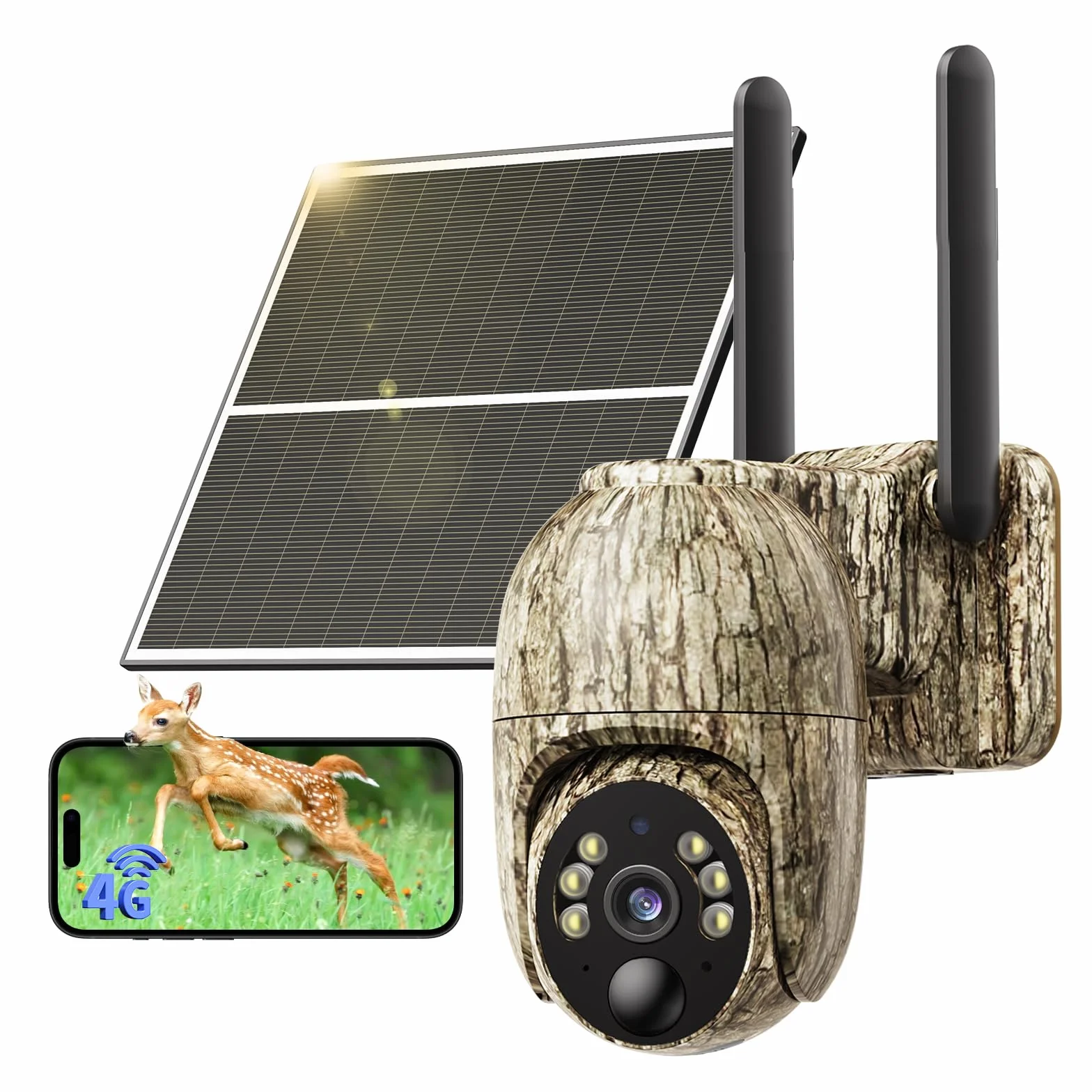 4G LTE Wildkamera mit SIM Karte, 2K Kabellos Solar Wildtierkamera mit Handyübertragung App, Überwachungskamera Aussen Akku mit Farbnachtsicht, PIR-Erkennung, 2-Weg-Audio, IP66 Wasserdicht