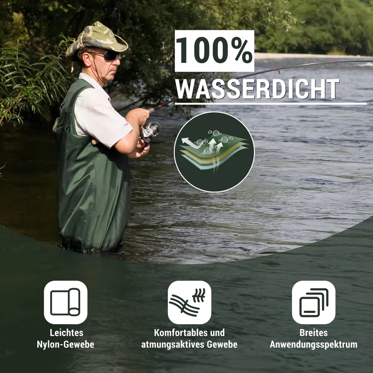 IEEILULU Wathose Herren Damen, Nylon Anglerhose mit Stiefel, rutschfest wasserdichte Watthosen Atmungsaktive Wathose mit Stiefeln, Watstiefel Hose für Sport Angelliebhaber
