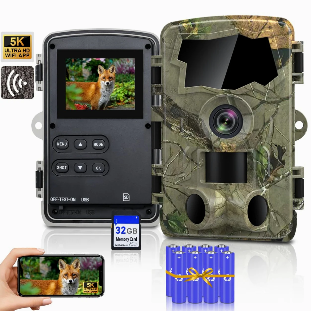 Lutranstra 5K Wildkamera WLAN 64MP Full HD Infrarot Wildtierkamera Bewegungssensor Nachtsicht IP66