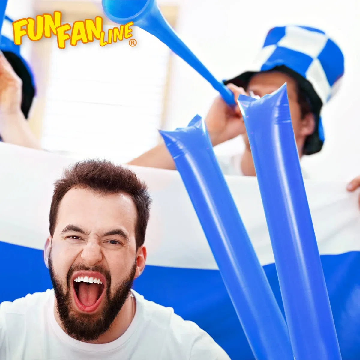 100er Paar-Pack Wiederverwendbare aufblasbare Bam Bam-Sticks. Laute Klatschstöcke für Partys, Fußball und Veranstaltungen. Sport- und Partyzubehör (Blau)