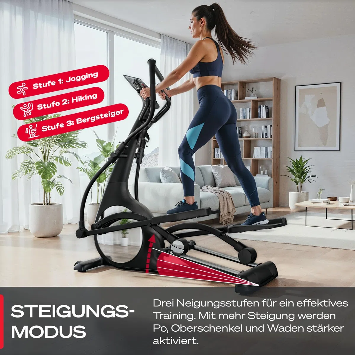 Sportstech sCross, Crosstrainer für Zuhause, Ellipsentrainer Stepper für Zuhause mit 32 Widerstandsstufen, Knob-Display, Steigung, Tablethalterung, bis 150 kg, 23 kg Schwungrad, 48 cm Schrittlänge