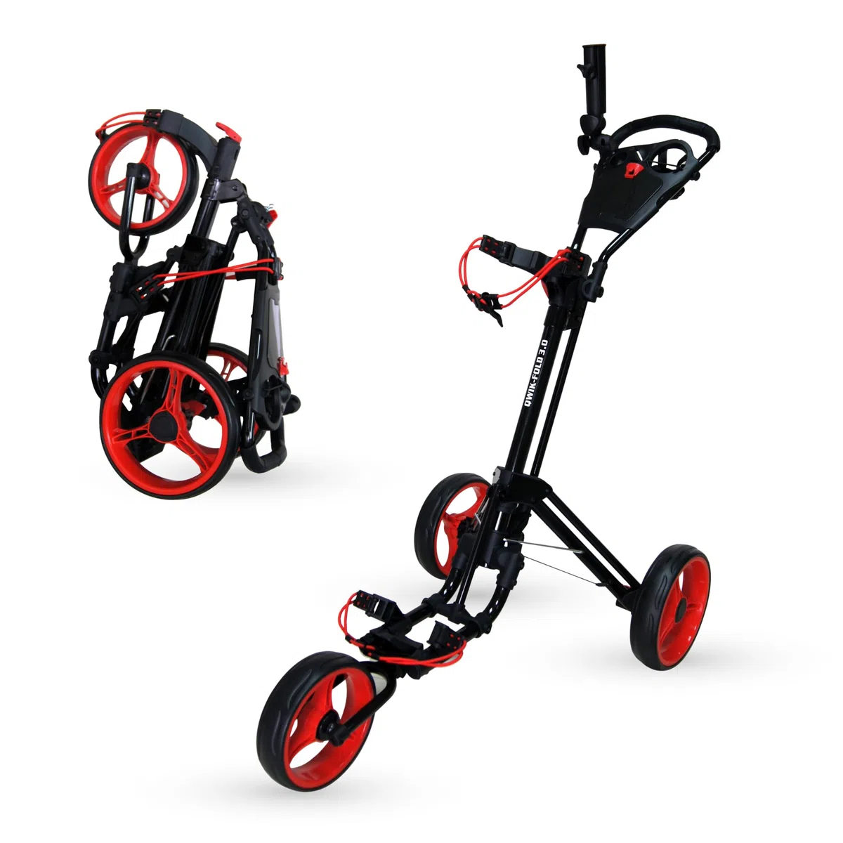 QWIK-FOLD 3-Rad-GOLFTROLLEY GOLFCART ZUM SCHIEBEN ZIEHEN - FUSSBREMSE – EINE SEKUNDE ZUM ÖFFNEN & SCHLIESSEN!…