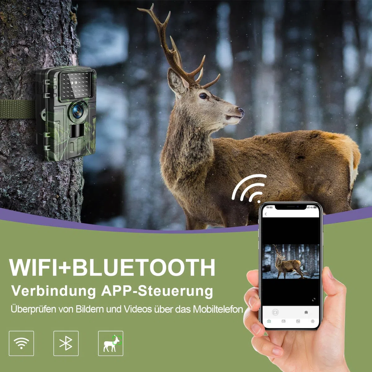 Lutranstra Wildkamera 4K 60MP WLAN mit Handyübertragung APP