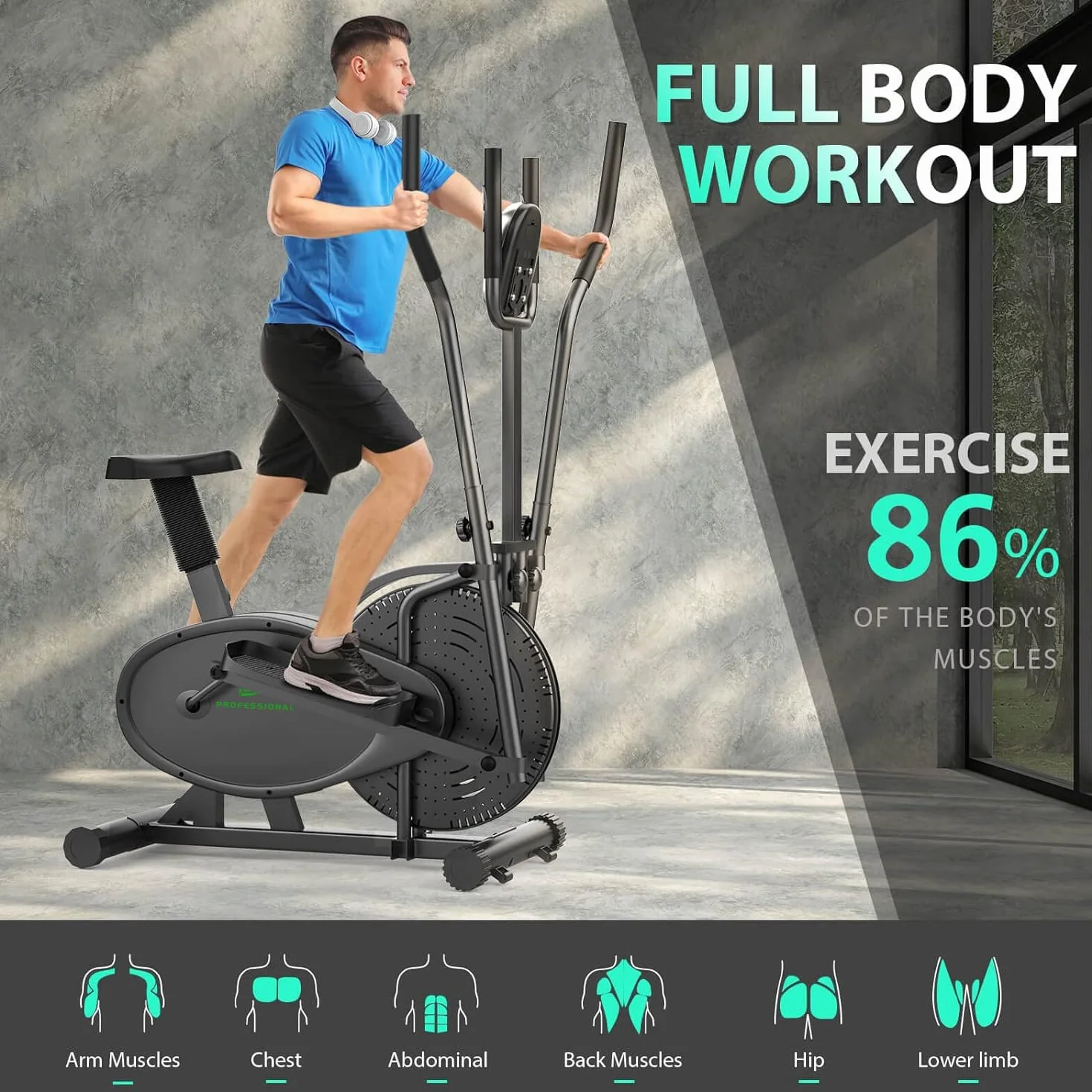 Cross Trainer für zu Hause Neezee Crosstrainer Pro 2-in-1 Ellipsentrainer mit magnetischem Widerstand, Sitz, intelligentem LCD-Display, einfacher Aufbewahrung, Transportrollen bis zu 120 kg