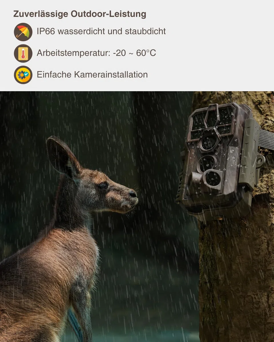 GardePro A5 Wildkamera 64MP 1296P H.264 Video, Wildkamera mit Bewegungsmelder Nachtsicht bis 30m, No-Glow Infrarot Wildtierkamera Outdoor Wasserdicht Tierkamera