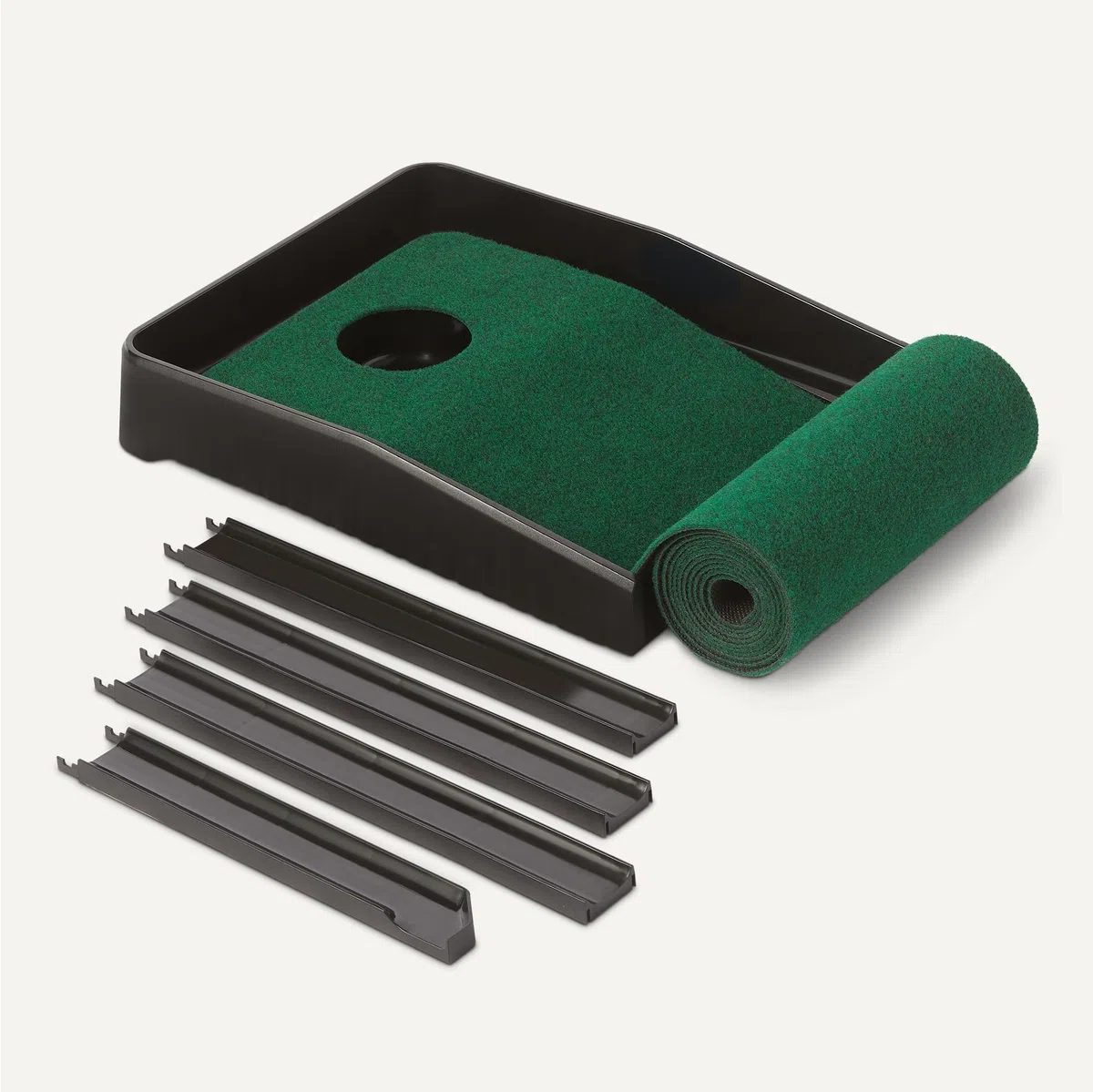 Amazon Basics Puttingmatte mit automatischer Ballrückführung – Golf-Trainingsmatte mit Ausrichtungshilfen, Übungsgrün für drinnen und draußen, 277cm x 36,5cm, Grün