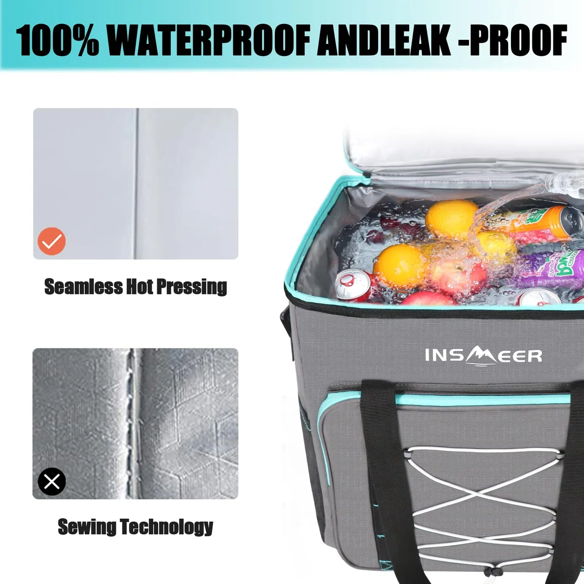 INSMEER Kühltasche Groß 55L, 90 Dosen XXL Kühltasche Faltbar Thermotasche, Isoliertasche mit Schultergurt & Flaschenöffner, Faltbare Kühlbox, Weiche Kühltaschen für Picknick,Camping, Strand, Familie