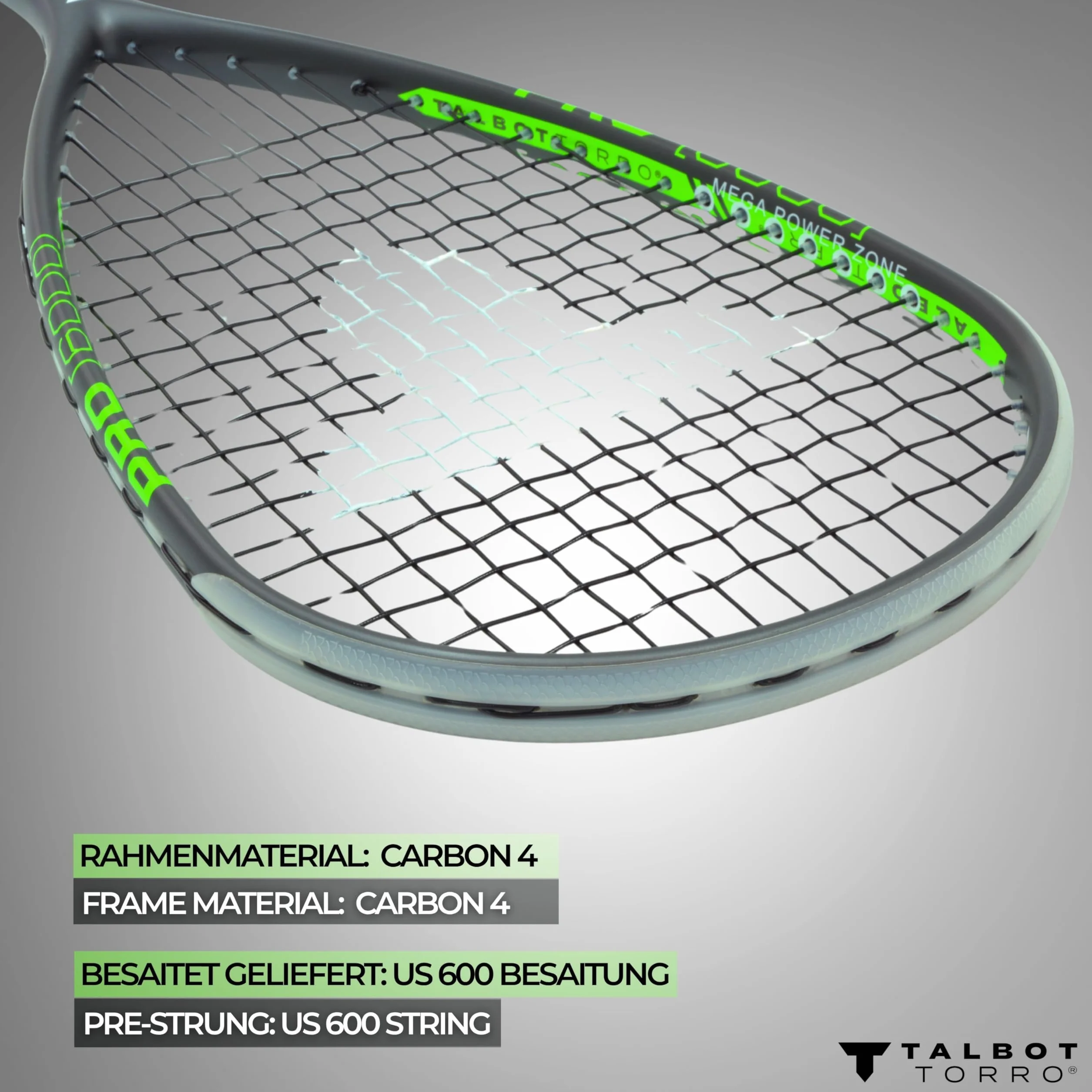 Talbot-Torro Squash-Schläger PRO 6000 - Ultraleicht & kraftvoll I Carbon4 I Offensiv-Plus für maximale Ballbeschleunigung I Besaitet & spielbereit I Für fortgeschrittene Spieler