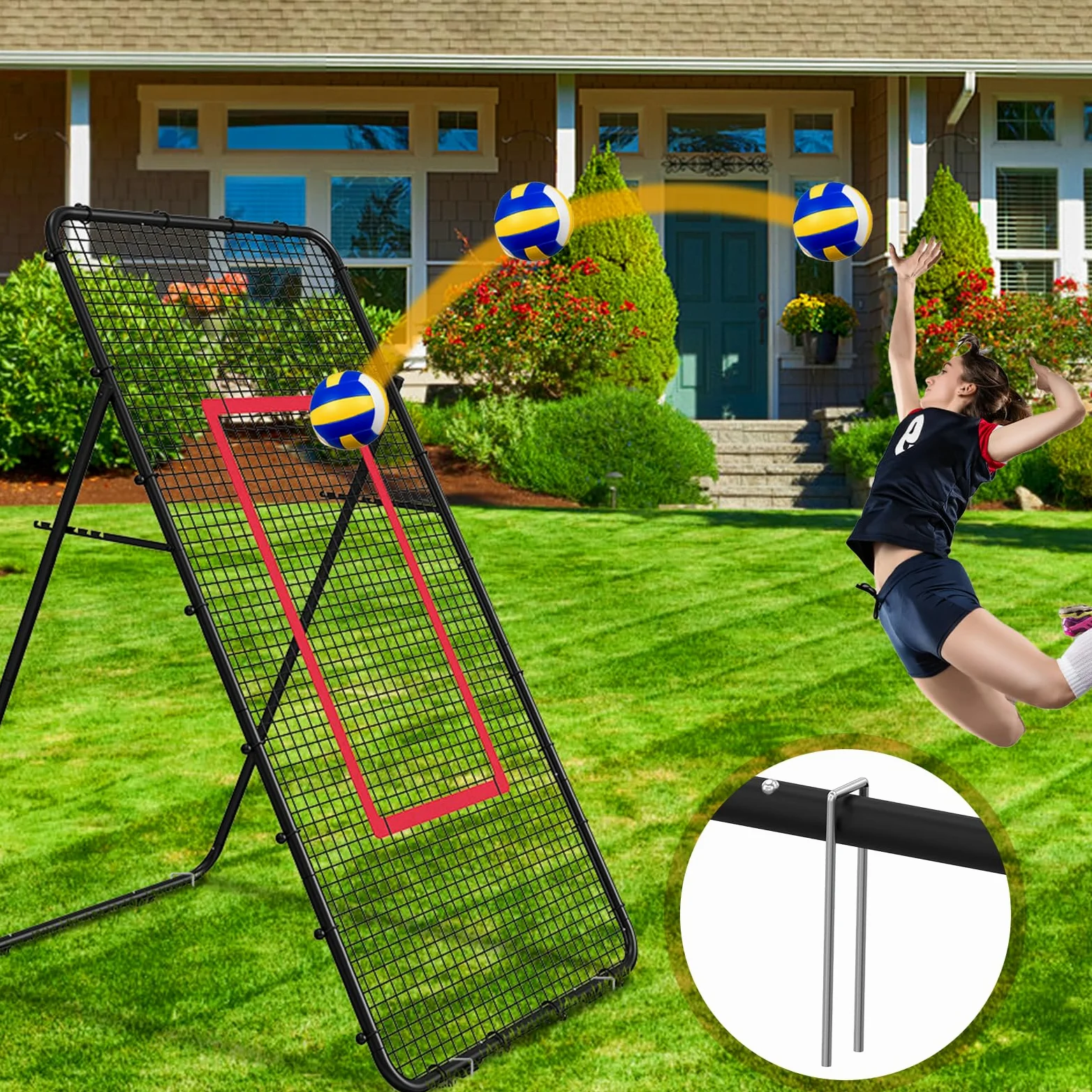 Verstellbares Volleyballnetz, 2,2 x 1,2 m, Volleyball-Trainingsgerät für Lacrosse, Baseball, Fußball, Tennis, Hinterhof, Volleyball, Rebounder, Schlagen, Servieren, Passen, Spike-Übung