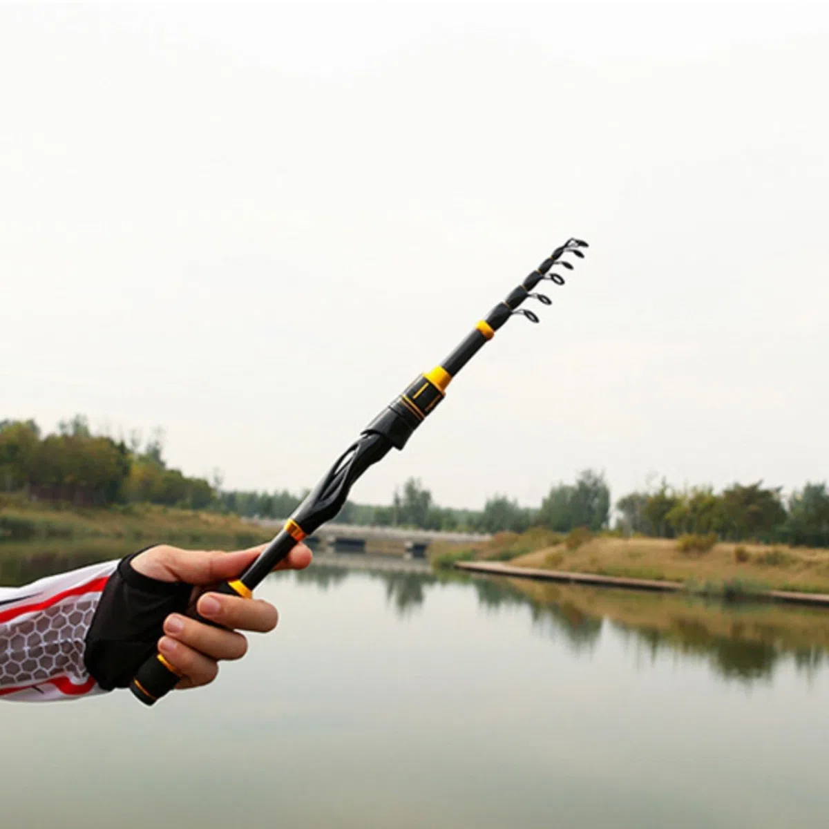 Teleskop-Angelrute, 1,8 m, 2,1 m, 2,4 m, Kohlefaser-Stange mit Metallführungen, leicht, tragbar, Reiseausrüstung für Süß- und Salzwasser-Angler, Schwarz