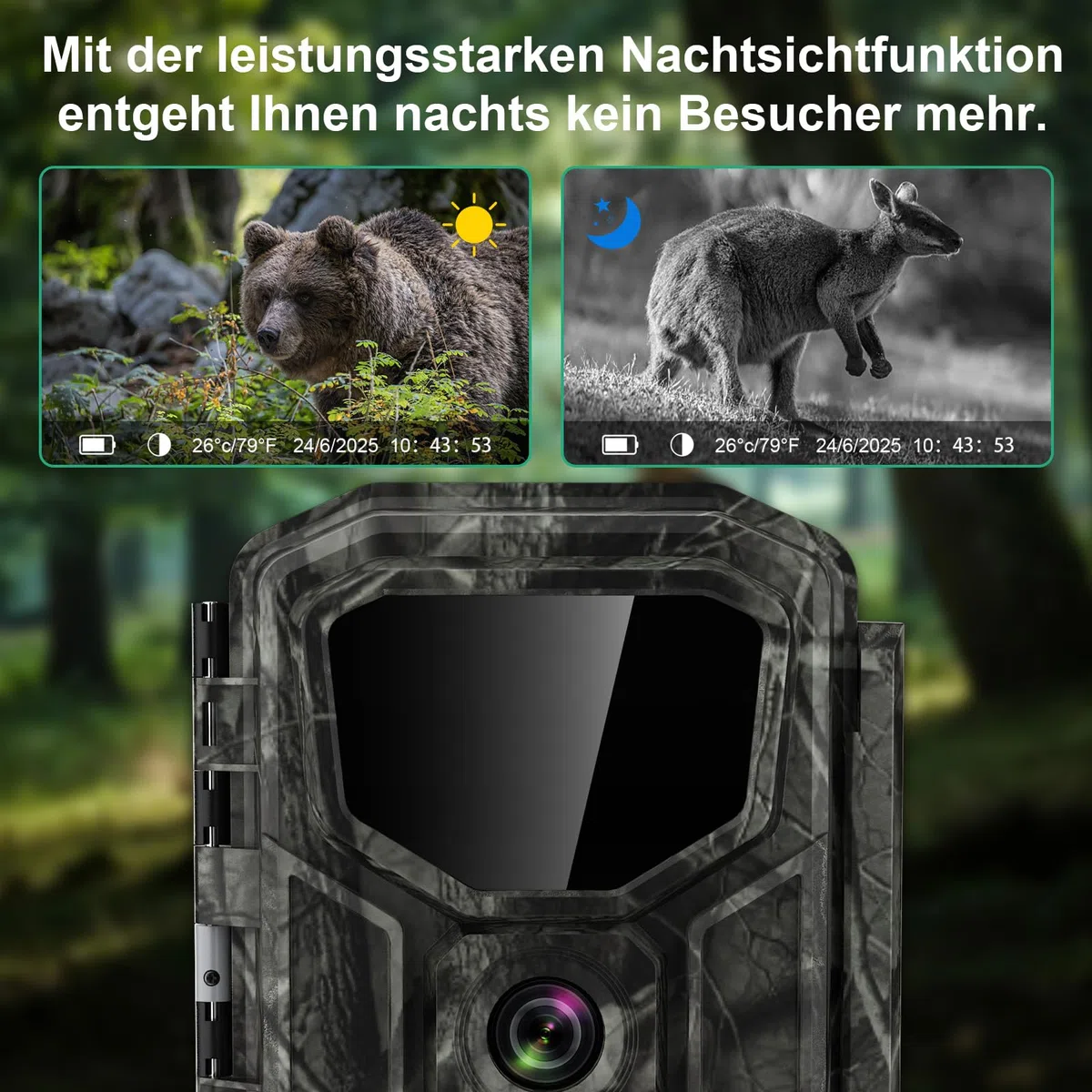 Lutranstra 5KB Wildkamera mit Handyübertragung App, 5K/64MP HD, 7800mAh Akku, Infrarot, Nachtsicht, IP66