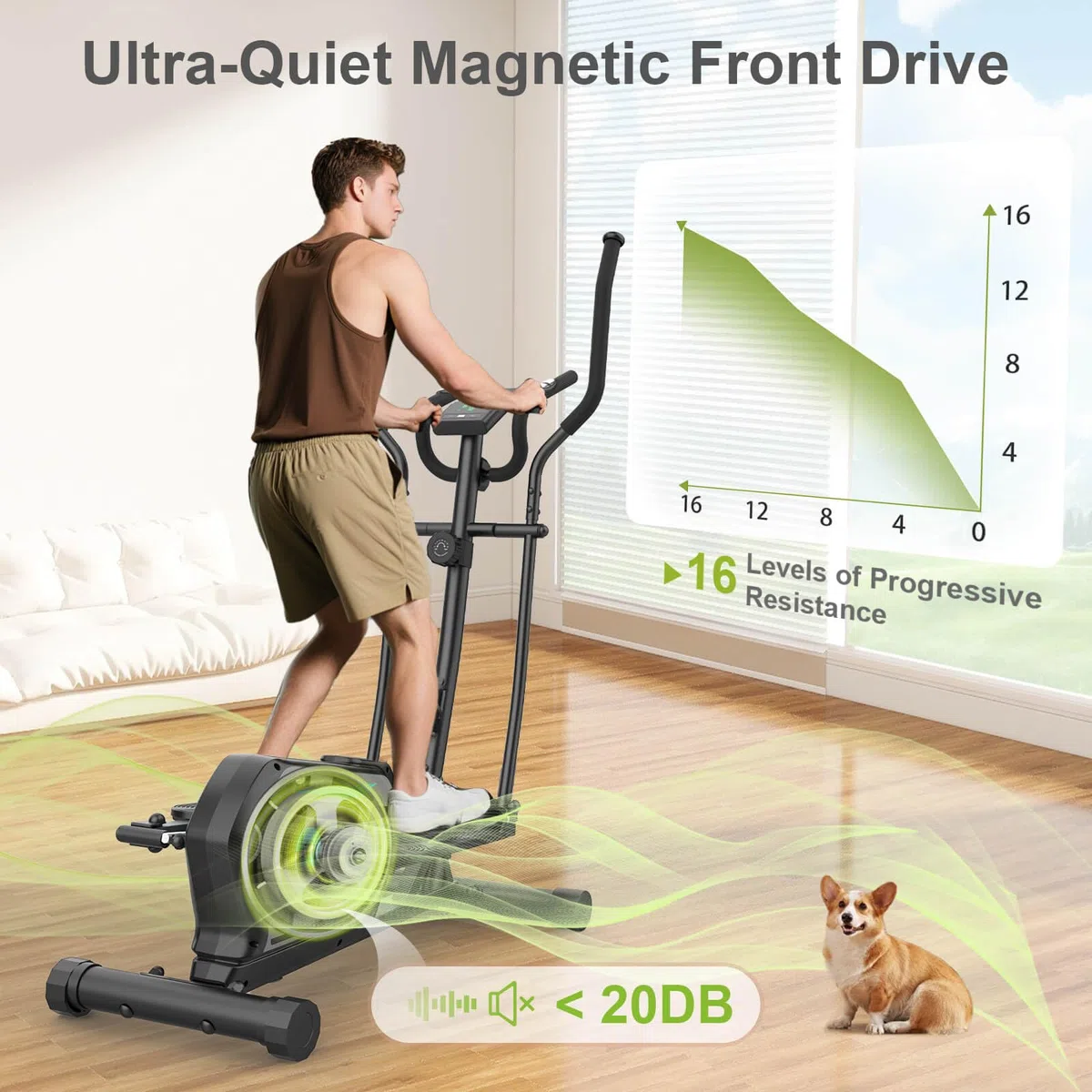 Crosstrainer für Zuhause,Ellipsentrainer mit 16 Widerstandsstufen,Bluetooth App,Flaschenhalter,Ultraleiser Magnetischer Crosstrainer mit Rutschfestem Pedal,Transporträder bis 131KG